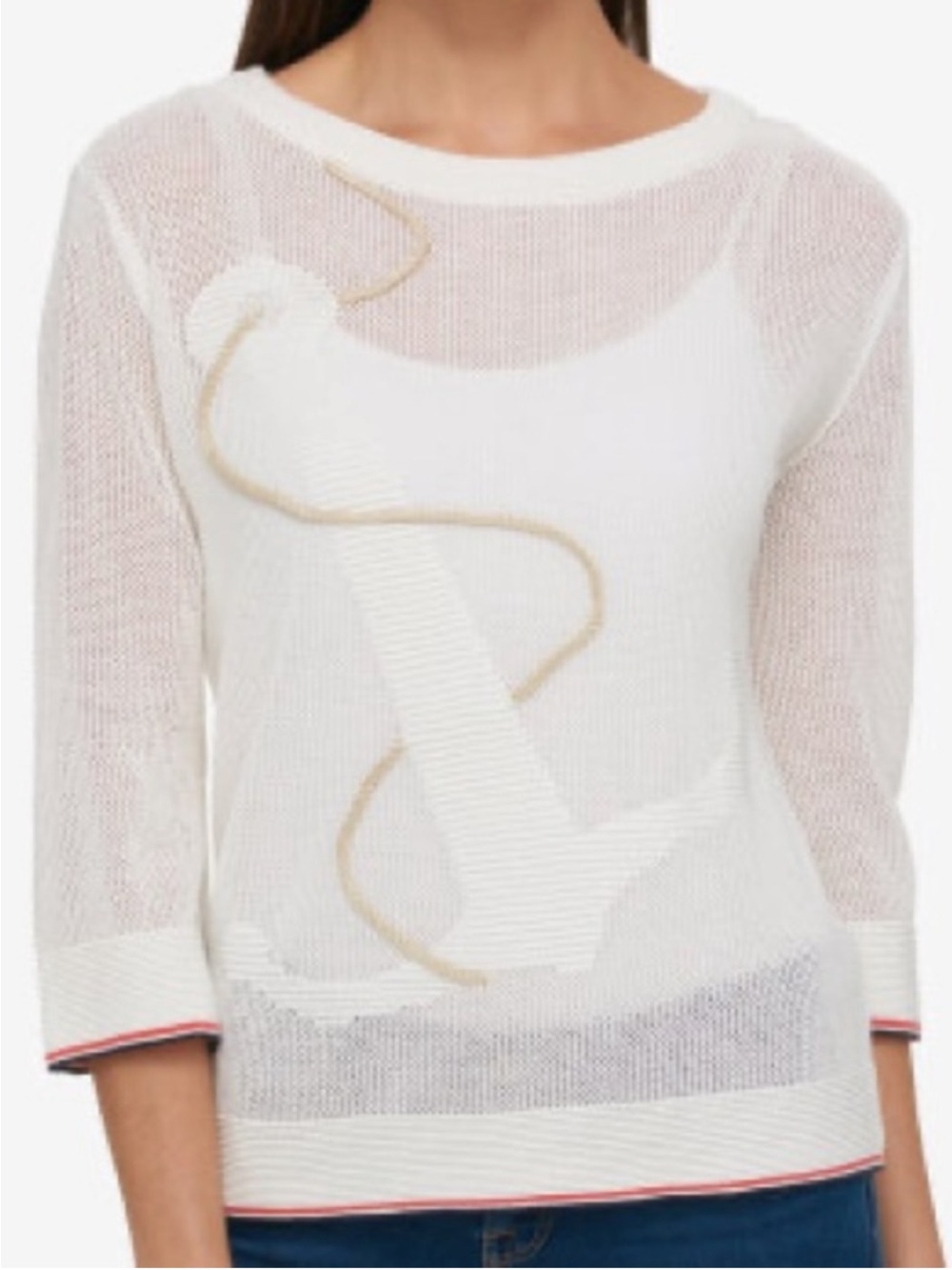 Tommy Hilfiger Cream Knit Spring Sweater with Anchor/Rope Design Size L EUC